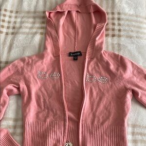 Bebe Pink Zip-Up Hoodie with Rhinestone Logo